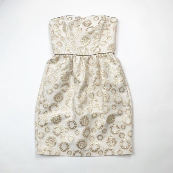 Corey Lynn Calter Womens Mini Dress Metallic Gold Size 6 Strapless Side Pocket - Picture 1 of 10